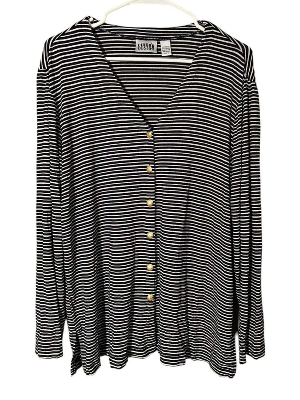 Chico's Design Women's Size 2 (Large/12) Knit Cardigan Top Navy White Stripes